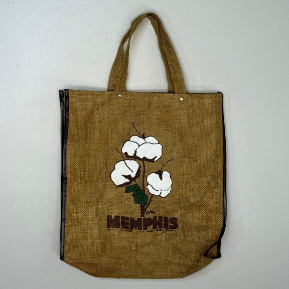 Vintage 1970s/80s Memphis Cotton Burlap Tote Bag - Picture 1 of 5